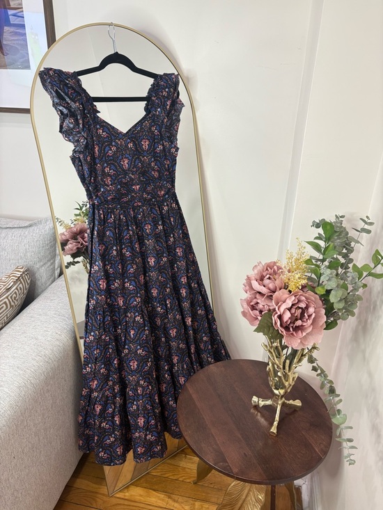 Caroline Constas Dresses & Skirts - NWT Caroline Constas Floral Paisley Navy Midi Dress with Ruffled Sleeves
